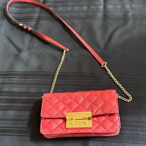 Michael Kors Quilted Red Crossbody Bag with Gold Chain